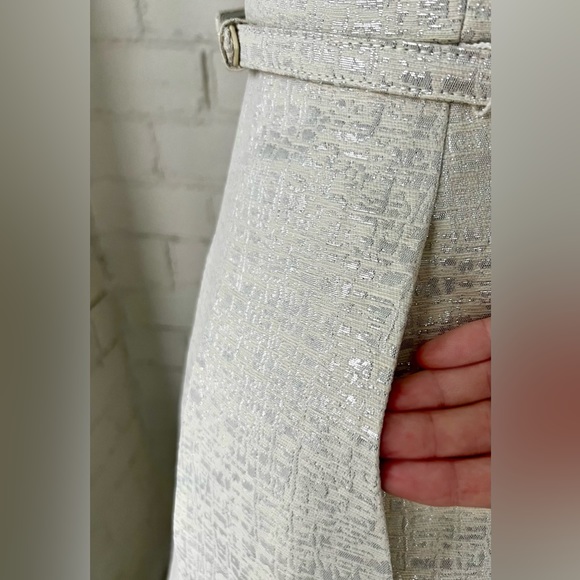 WHBM Silver, Metallic, Jacquard, Belted, Fit-and-Flare Cocktail Dress - Size 00 - Picture 8 of 16